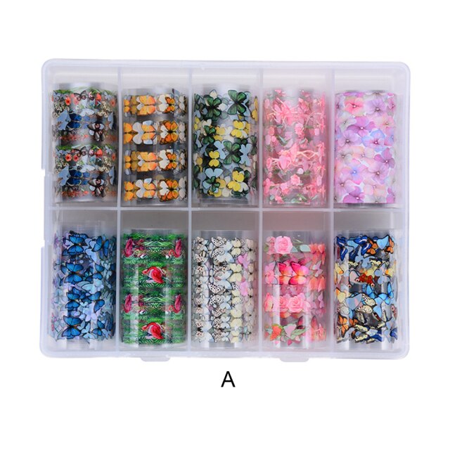10-Rolls-box-Nail-Transfer-Foil-Stickers-4-100cm-Butterfly-Print-Series-Suit-Nail-Tips-Art.jpeg_640x640.jpeg Set Folii De Transfer (90cmX4cm) Fluturi Multicolori 10buc - imagine 1