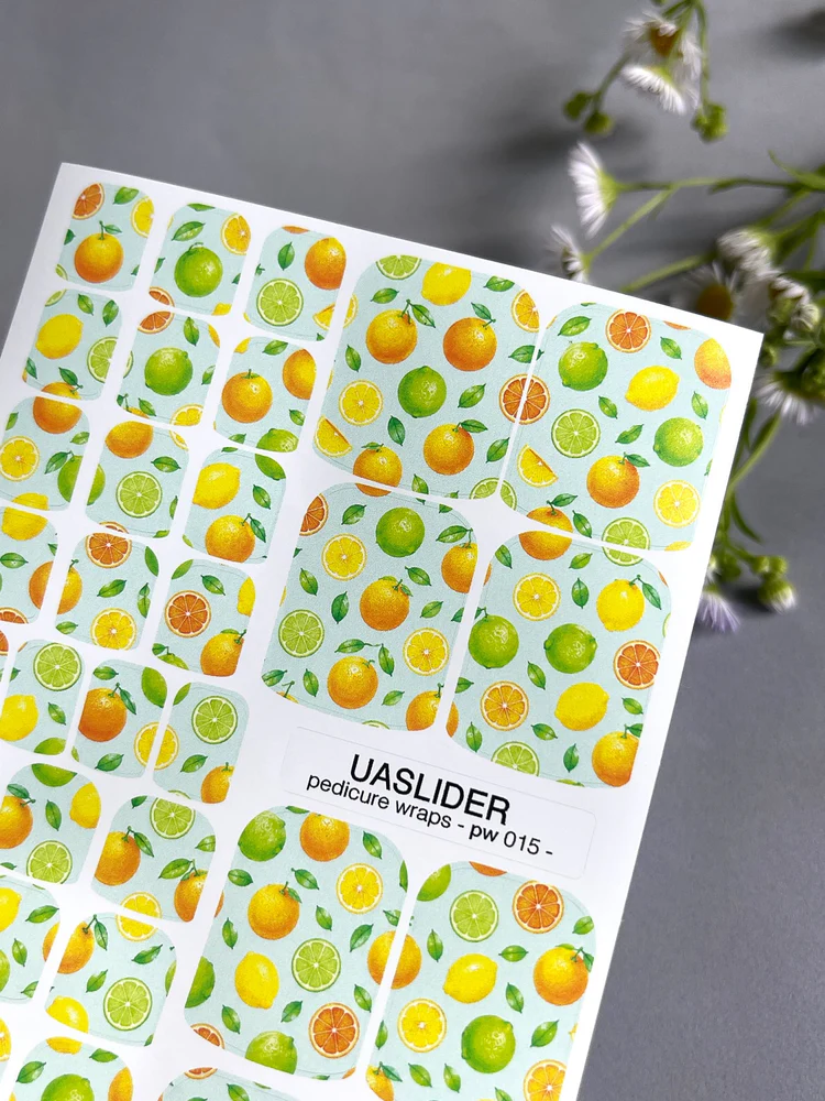 citrus-pedicure-nail-wraps-orange-lemon-lime-on-mint-pw-015-2067956 UA Slider WRAPS PW-015 - imagine 1