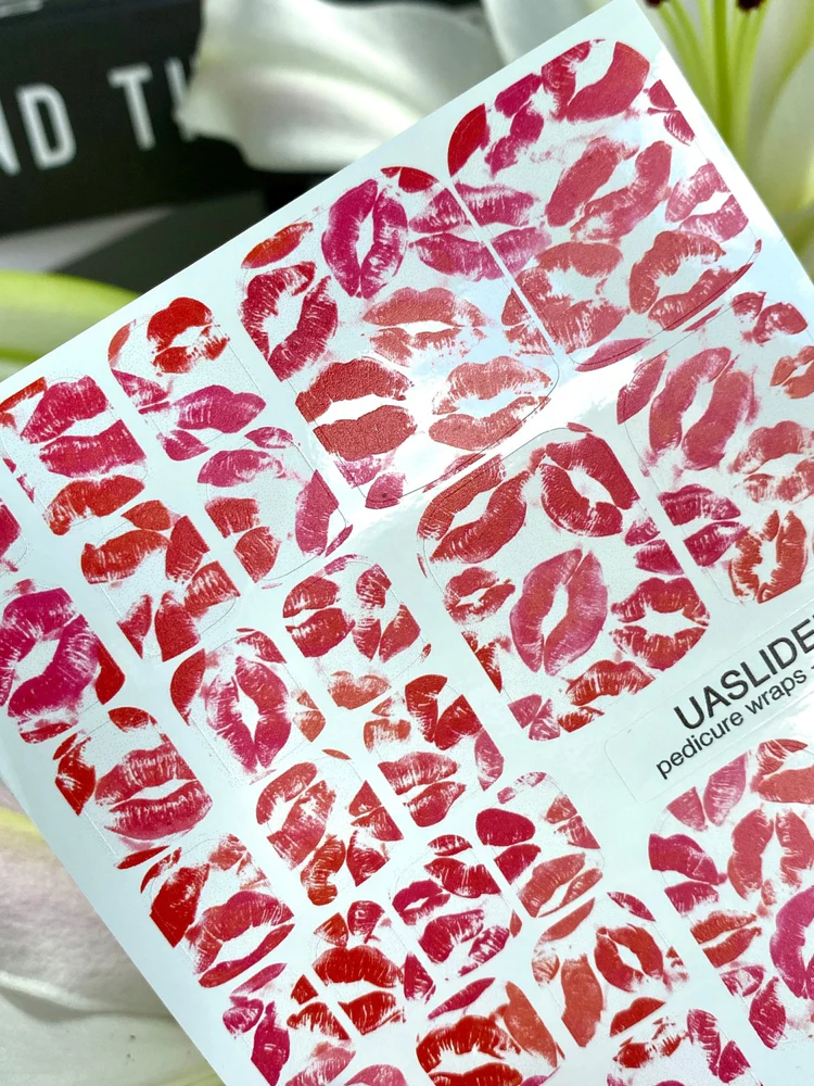 kiss-print-pedicure-nail-wraps-red-pink-lip-print-pattern-pw-006-8041288 UA Slider WRAPS PW-006 - imagine 1