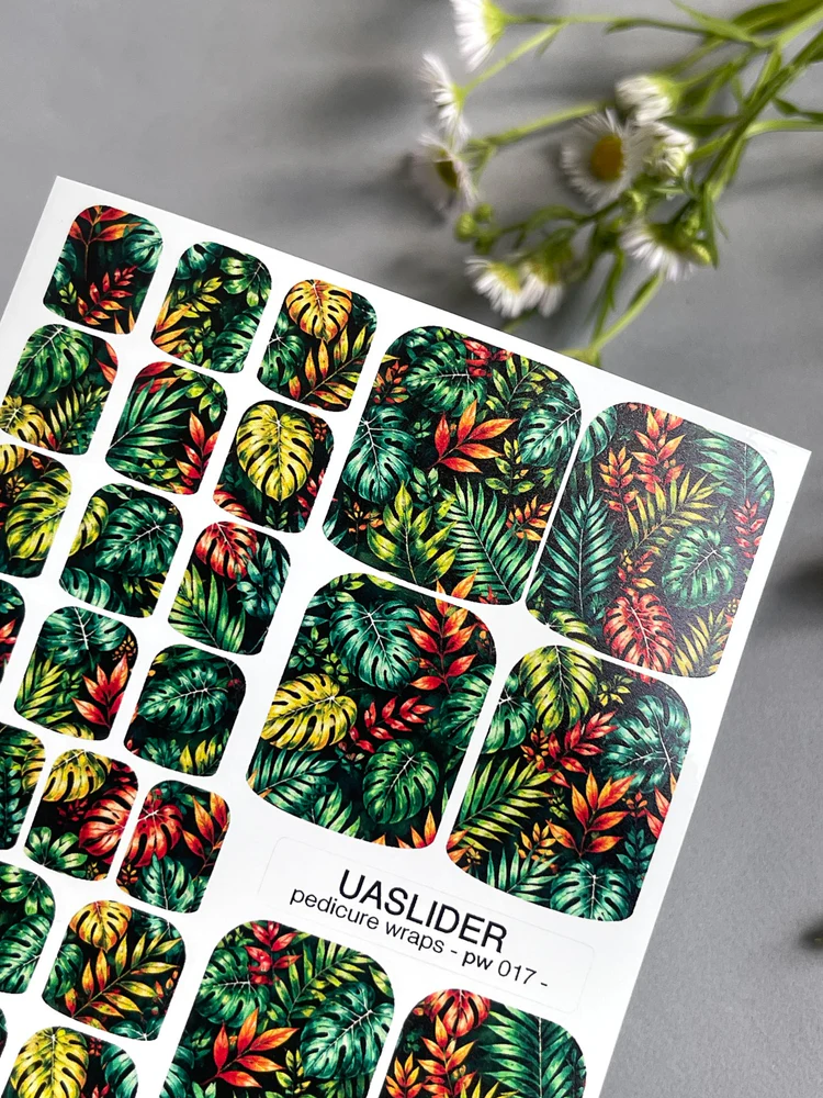 tropical-leaves-pedicure-nail-wraps-dark-jungle-monstera-palms-pw-017-7941866 UA Slider WRAPS PW-017 - imagine 1