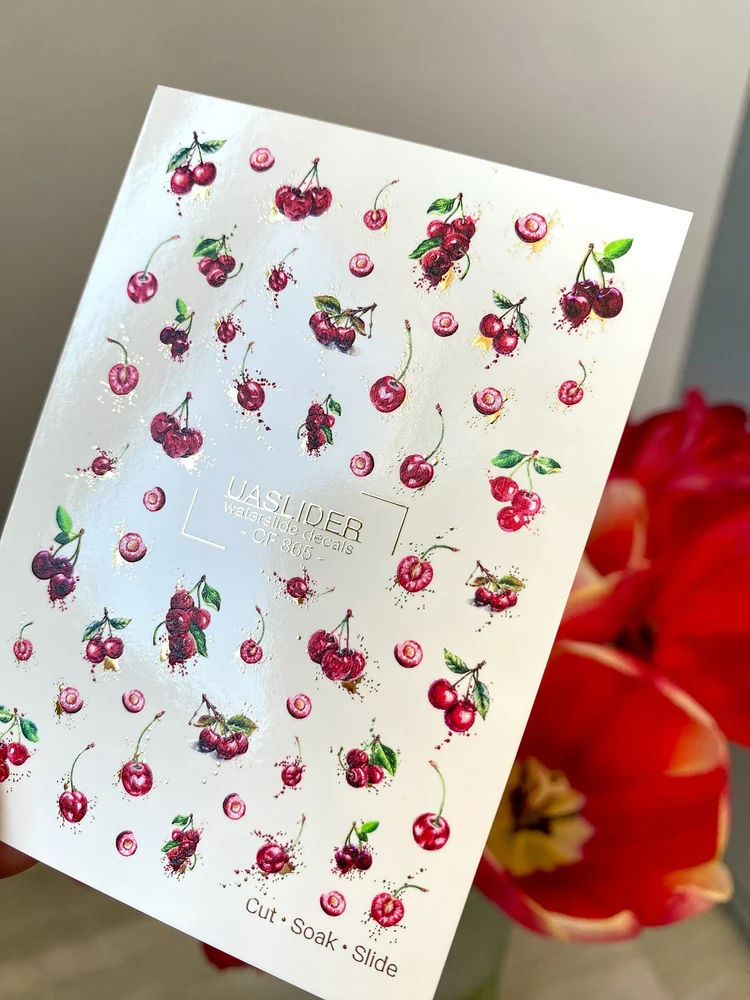 cherry-nail-decals-red-cherries-with-gold-foil-splashes-cf-865-1273144 UA Slider CF 865 - imagine 1